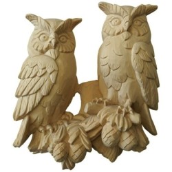 Owl couple in alpine pine wood